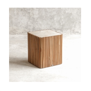 Køln firkantet sofabord - Teak træ - Marmor - Mål: 40 x 40 cm. H: 45 cm.